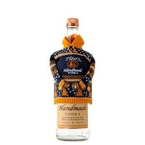 NWT Tito’s Vodka holiday sweater bottle cozy navy Vodka for Dog People version